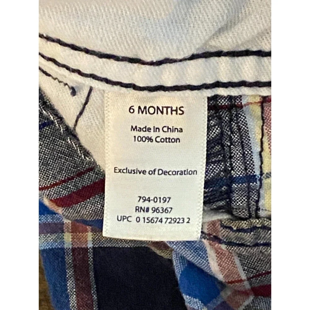 OshKosh B'gosh Plaid Vestbak Shortalls Bib Overalls Blue/Red/White Boys 6 Months